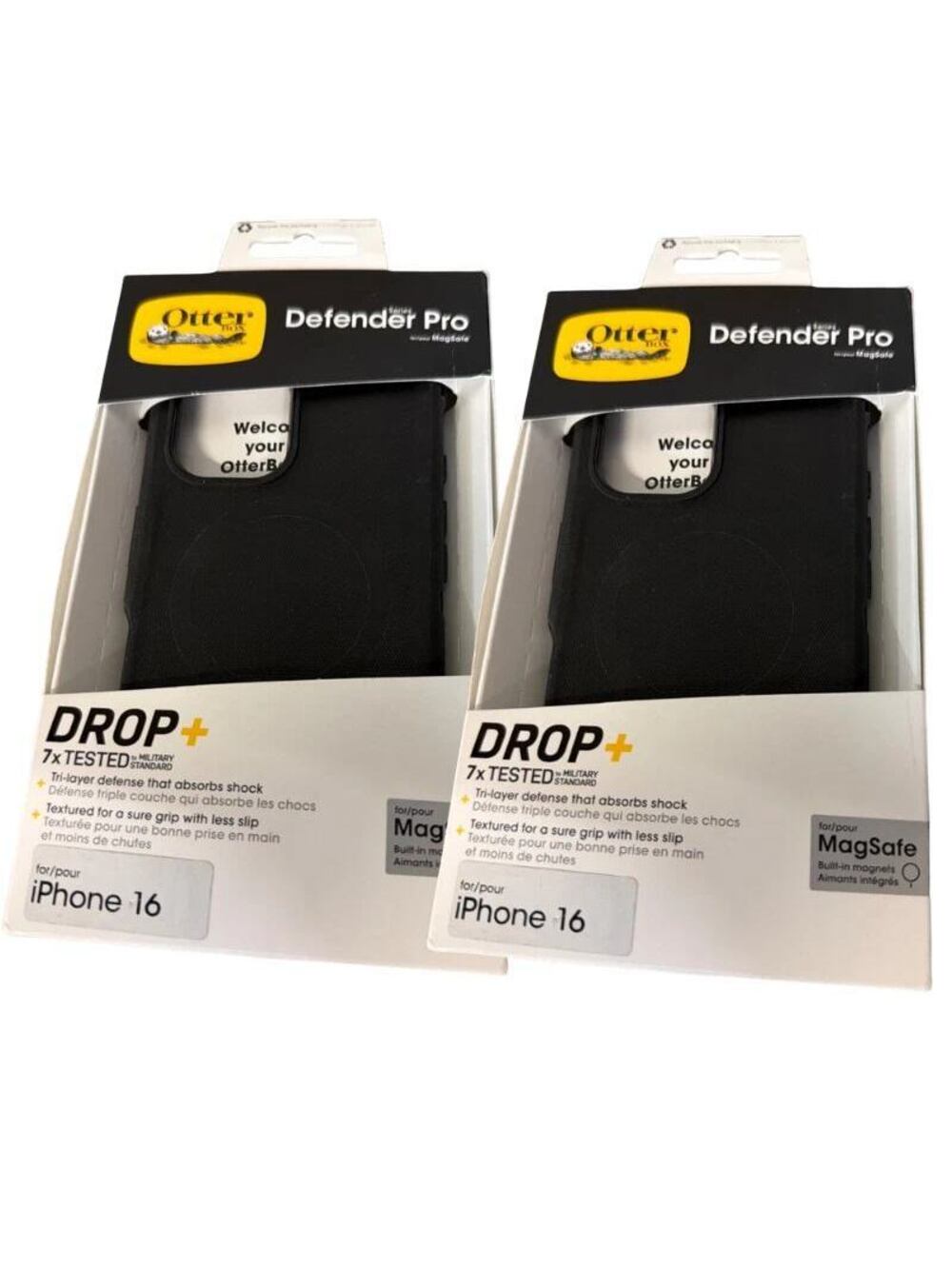 OtterBox Defender Pro iPhone 16 Case Black MagSafe Drop+ Rugged Cover 2 Pack